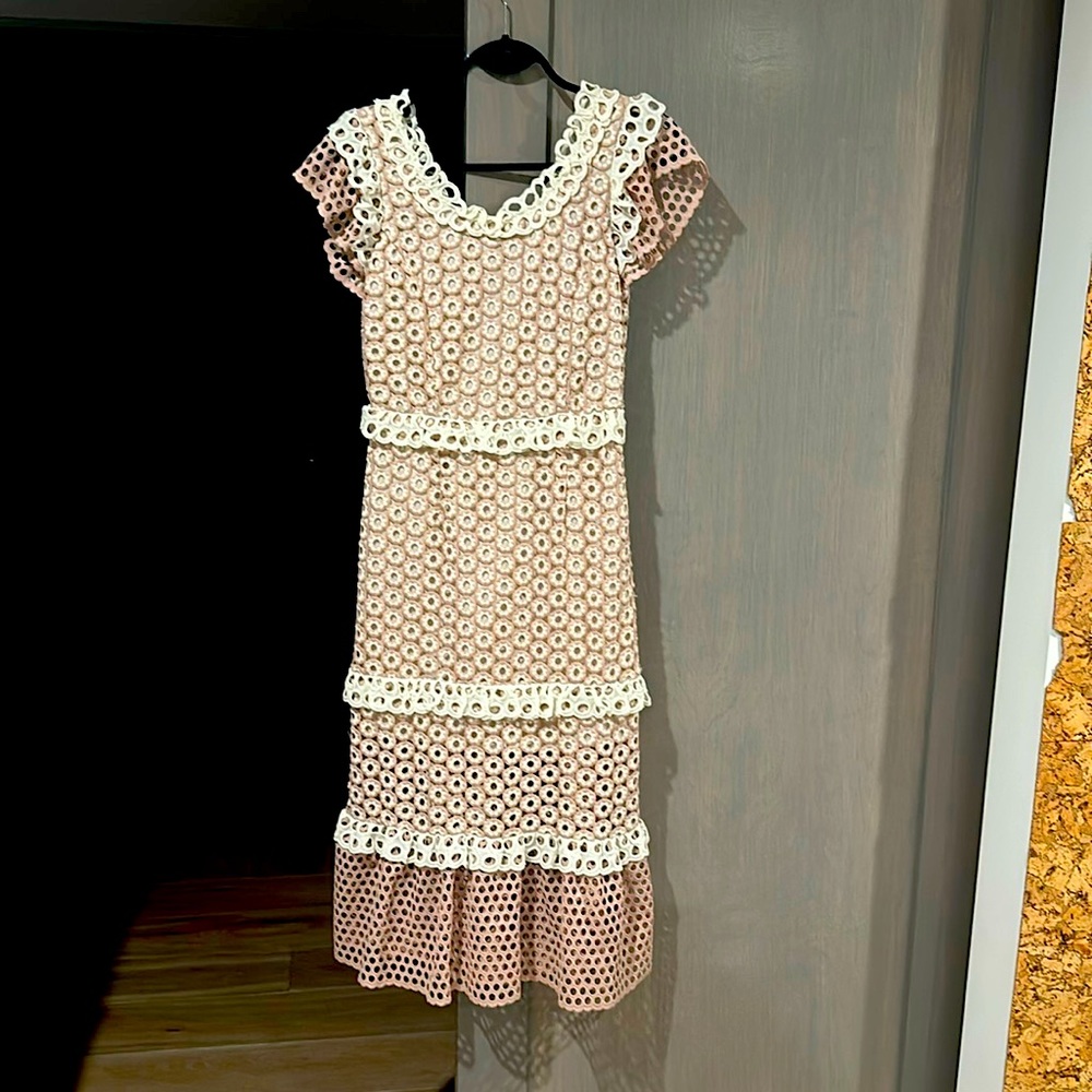 Sea NY Josie Crochet Pencil Dress size 4 in Blush